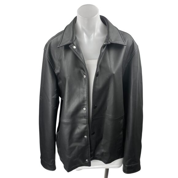 Zara Women's Black Faux Leather Vegan Snap Long Sleeve Moto Jacket Size M - Picture 1 of 3